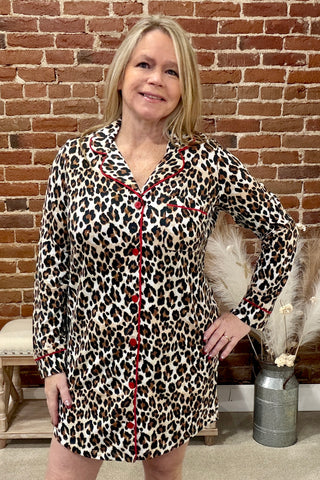 Holiday Dream Leopard Nightshirt By PJ Salvage-Pajamas-PJ Salvage-Gallop 'n Glitz- Women's Western Wear Boutique, Located in Grants Pass, Oregon