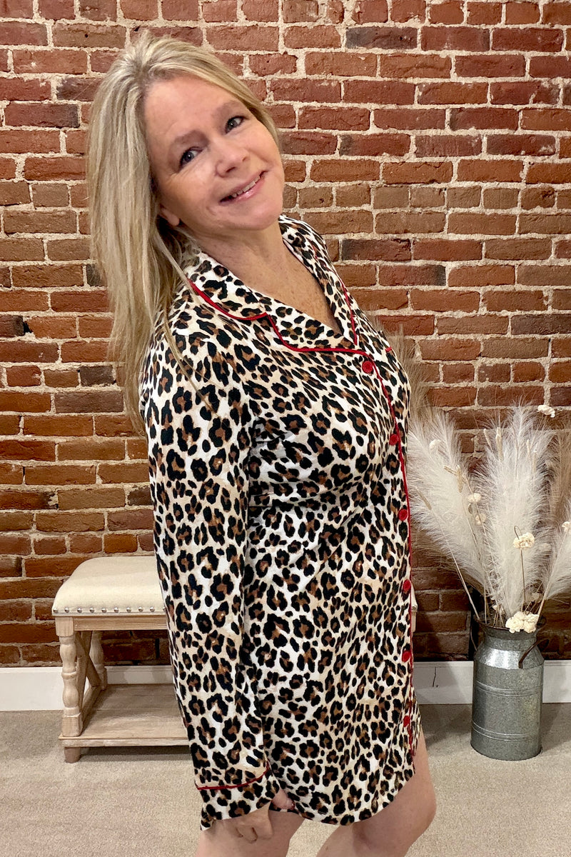 Holiday Dream Leopard Nightshirt By PJ Salvage-Pajamas-PJ Salvage-Gallop 'n Glitz- Women's Western Wear Boutique, Located in Grants Pass, Oregon