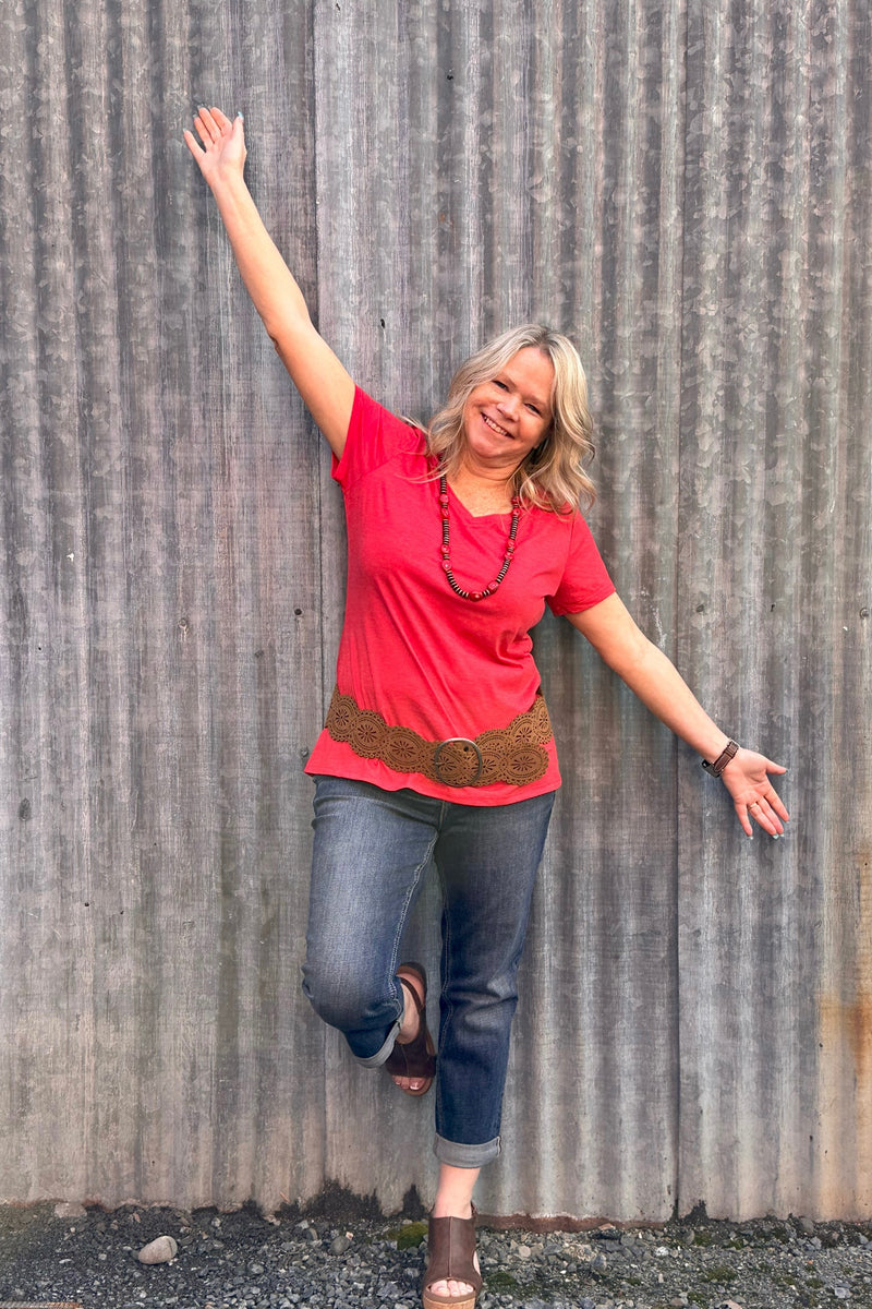 Women's BEST EVER V-Neck Tee - Red Frost-top-Sanmar-Gallop 'n Glitz- Women's Western Wear Boutique, Located in Grants Pass, Oregon