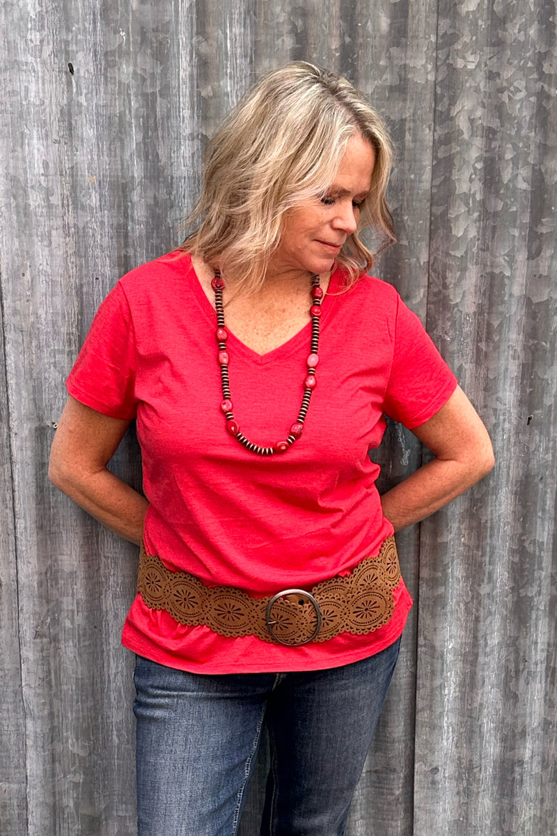 Women's BEST EVER V-Neck Tee - Red Frost-top-Sanmar-Gallop 'n Glitz- Women's Western Wear Boutique, Located in Grants Pass, Oregon