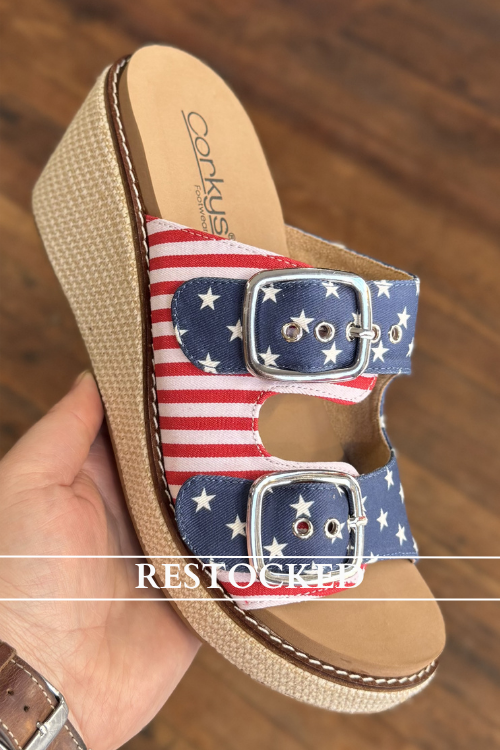 YEAH OKAY Americana Wedge Sandal by Corkys-Women's Shoes-Corkys-Gallop 'n Glitz- Women's Western Wear Boutique, Located in Grants Pass, Oregon