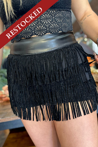 Black Sparkle Tiered Fringe Mini Skort-Shorts-Blue B-Gallop 'n Glitz- Women's Western Wear Boutique, Located in Grants Pass, Oregon