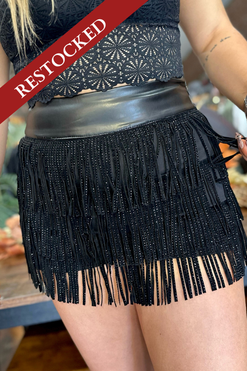 Black Sparkle Tiered Fringe Mini Skort-Shorts-Blue B-Gallop 'n Glitz- Women's Western Wear Boutique, Located in Grants Pass, Oregon