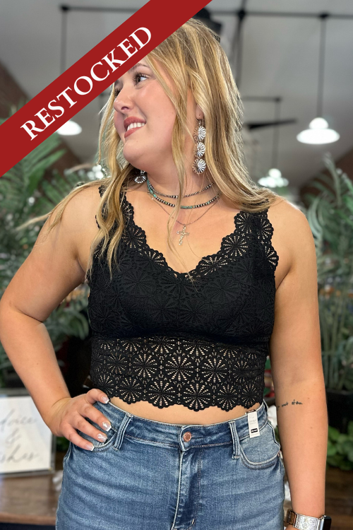 Scalloped Lace V-Neck Black Bralette-Bralette-Allie Rose-Gallop 'n Glitz- Women's Western Wear Boutique, Located in Grants Pass, Oregon