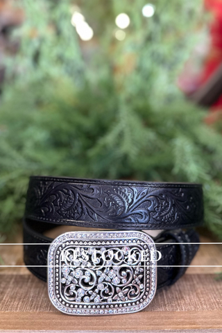 Ariat Women's Black Rhinestone Filigree Belt-Belt-M&F-Gallop 'n Glitz- Women's Western Wear Boutique, Located in Grants Pass, Oregon