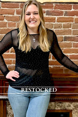 Black Rhinestone Long Sleeve Mesh Top-Mesh Top-Origami-Gallop 'n Glitz- Women's Western Wear Boutique, Located in Grants Pass, Oregon