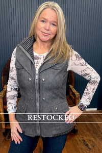 EXCLUSIVE DESIGN Faux Leather Grey Vest by GALLOP 'N GLITZ-Vest-Gallop 'n Glitz-Gallop 'n Glitz- Women's Western Wear Boutique, Located in Grants Pass, Oregon