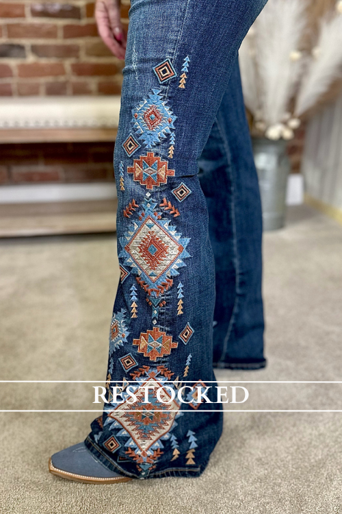 Grace in LA High Rise Embroidered Aztec Flare Jean-Flare-Grace in LA-Gallop 'n Glitz- Women's Western Wear Boutique, Located in Grants Pass, Oregon