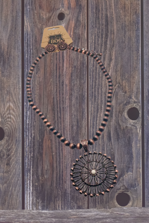 Southwest Copper Necklace and Earrings-Jewelry-Pink Panache-Gallop 'n Glitz- Women's Western Wear Boutique, Located in Grants Pass, Oregon