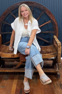 Summer Breeze Button Up Top - White-top-Cozy Co-Gallop 'n Glitz- Women's Western Wear Boutique, Located in Grants Pass, Oregon