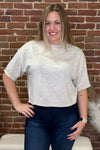 Short Sleeve Cropped Sweater Oatmeal-Top-ee:some-Gallop 'n Glitz- Women's Western Wear Boutique, Located in Grants Pass, Oregon