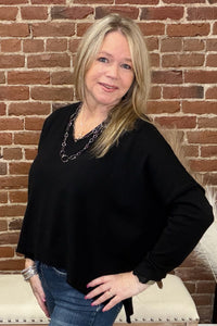 V-Neck Long Sleeve Sweater Black-Top-ee:some-Gallop 'n Glitz- Women's Western Wear Boutique, Located in Grants Pass, Oregon