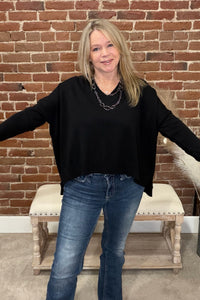 V-Neck Long Sleeve Sweater Black-Top-ee:some-Gallop 'n Glitz- Women's Western Wear Boutique, Located in Grants Pass, Oregon