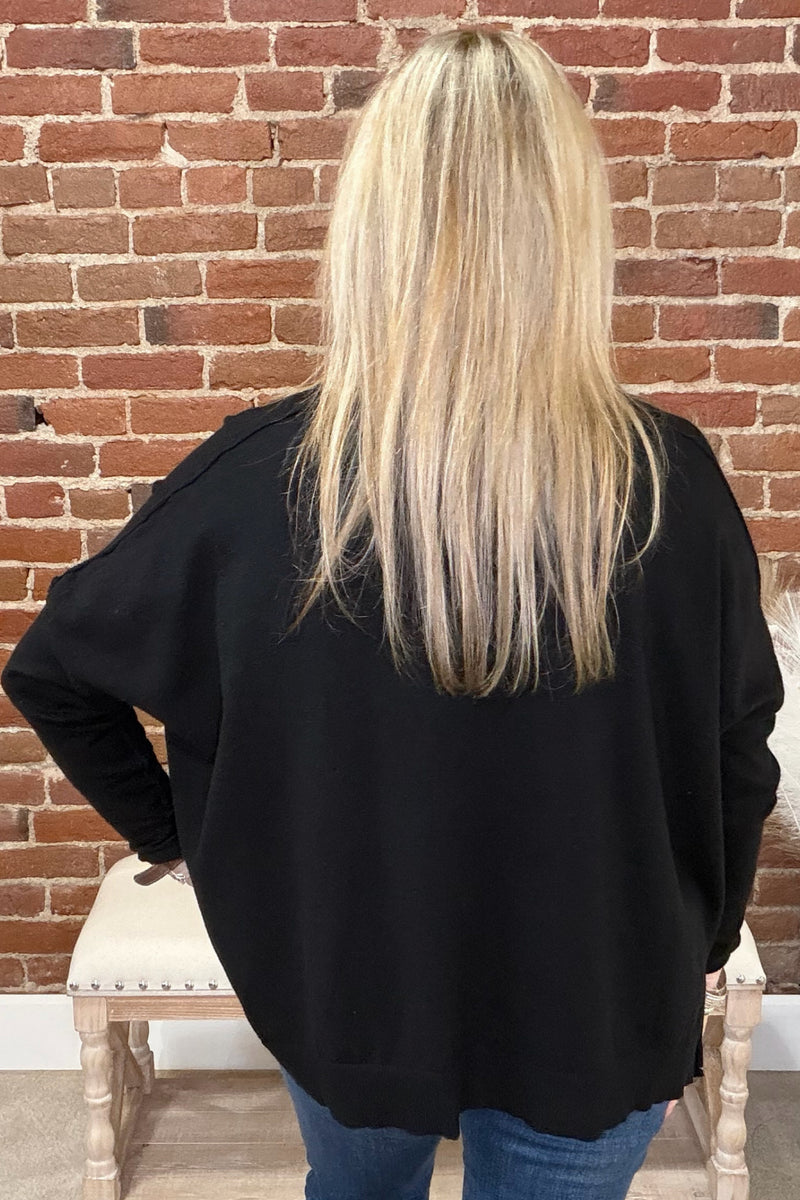 V-Neck Long Sleeve Sweater Black-Top-ee:some-Gallop 'n Glitz- Women's Western Wear Boutique, Located in Grants Pass, Oregon