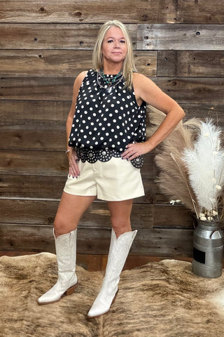 Satin After Sundown Polka Dot Blouse-Top-ee:some-Gallop 'n Glitz- Women's Western Wear Boutique, Located in Grants Pass, Oregon