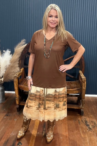 Simple Sterling Brown Short Sleeve Top-Top-Sterling Kreek-Gallop 'n Glitz- Women's Western Wear Boutique, Located in Grants Pass, Oregon