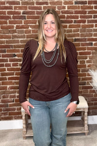 Something Classy Brown Bubble Sleeve Top-Top-Sterling Kreek-Gallop 'n Glitz- Women's Western Wear Boutique, Located in Grants Pass, Oregon