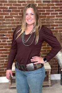 Something Classy Brown Bubble Sleeve Top-Top-Sterling Kreek-Gallop 'n Glitz- Women's Western Wear Boutique, Located in Grants Pass, Oregon