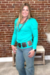 Something Classy Turquoise Bubble Sleeve Top-Top-Sterling Kreek-Gallop 'n Glitz- Women's Western Wear Boutique, Located in Grants Pass, Oregon