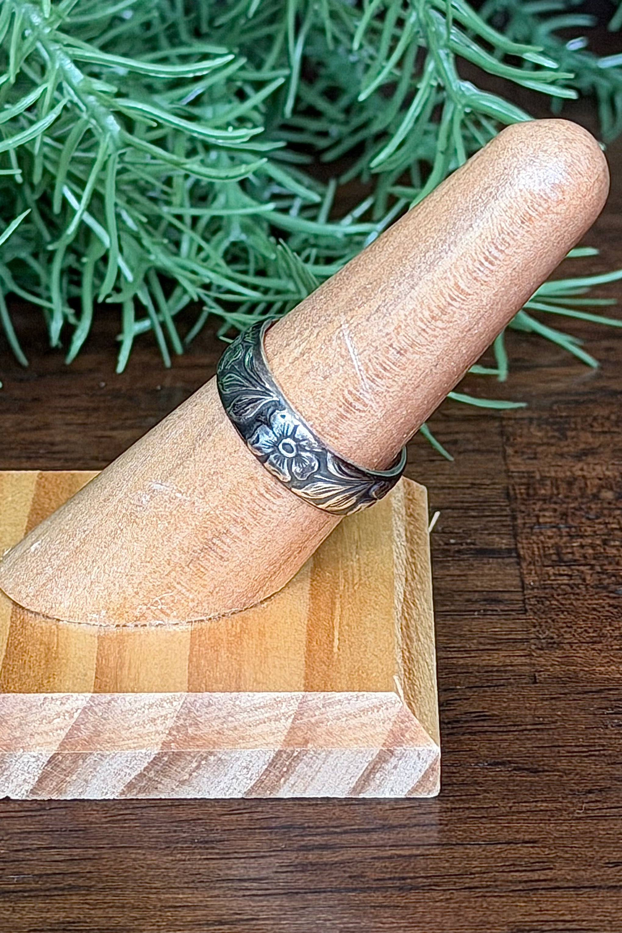 Sterling Silver Stamped Floral Ring-Jewelry-BOHO SOL-Gallop 'n Glitz- Women's Western Wear Boutique, Located in Grants Pass, Oregon