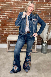 Denim Aztec Design Jacket by Grace in LA-Jacket-Grace in LA-Gallop 'n Glitz- Women's Western Wear Boutique, Located in Grants Pass, Oregon