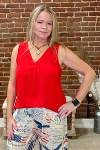 Red Sleeveless Blouse-Top-ee:some-Gallop 'n Glitz- Women's Western Wear Boutique, Located in Grants Pass, Oregon
