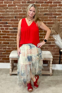 Red Sleeveless Blouse-Top-ee:some-Gallop 'n Glitz- Women's Western Wear Boutique, Located in Grants Pass, Oregon