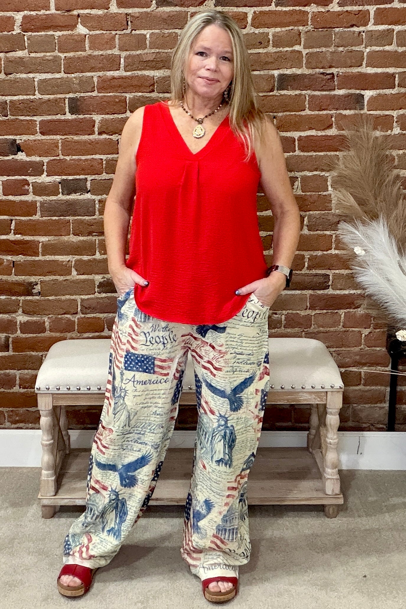 Red Sleeveless Blouse-Top-ee:some-Gallop 'n Glitz- Women's Western Wear Boutique, Located in Grants Pass, Oregon