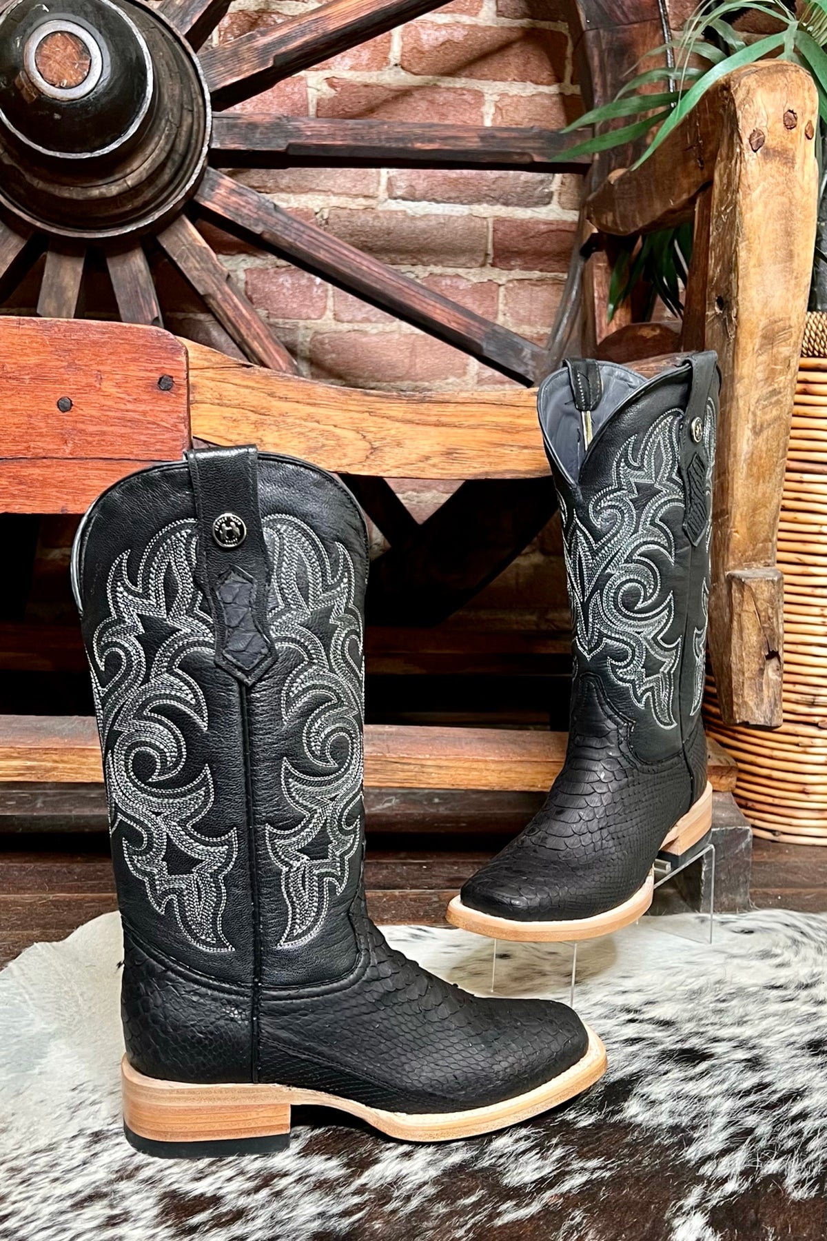 Women's Black Genuine Python Square Toe Boot-Women's Boot-Tanner Mark-Gallop 'n Glitz- Women's Western Wear Boutique, Located in Grants Pass, Oregon