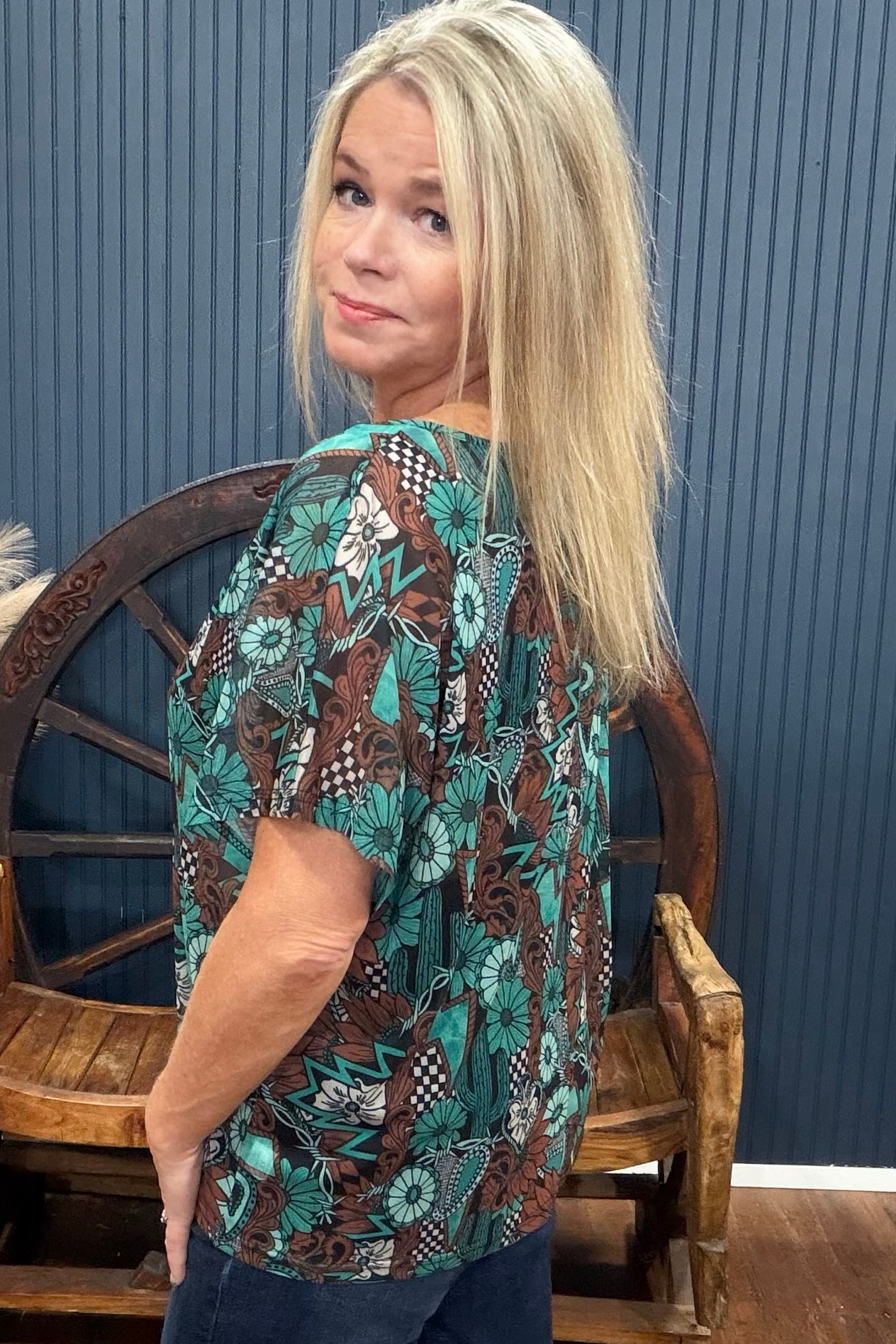 Tattoos In Turquoise Mesh Top-Mesh Top-Sterling Kreek-Gallop 'n Glitz- Women's Western Wear Boutique, Located in Grants Pass, Oregon