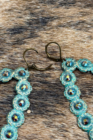 Turquoise Austrian Crystal Tear Drop Earring-Jewelry-Pink Panache-Gallop 'n Glitz- Women's Western Wear Boutique, Located in Grants Pass, Oregon
