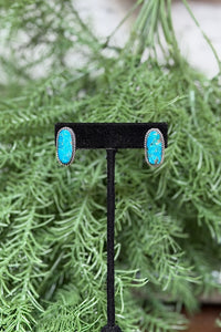 Sterling Silver Turquoise Earring With Rope Border-Jewelry-BOHO SOL-Gallop 'n Glitz- Women's Western Wear Boutique, Located in Grants Pass, Oregon