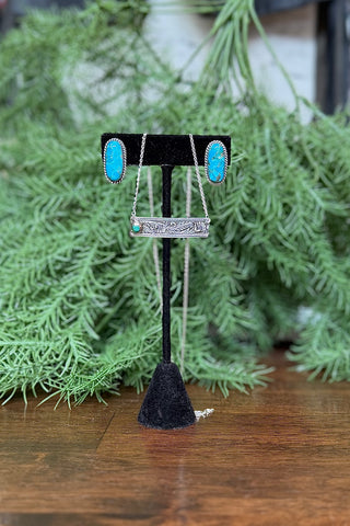 Sterling Silver Turquoise Earring With Rope Border-Jewelry-BOHO SOL-Gallop 'n Glitz- Women's Western Wear Boutique, Located in Grants Pass, Oregon