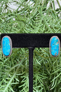 Sterling Silver Turquoise Earring With Rope Border-Jewelry-BOHO SOL-Gallop 'n Glitz- Women's Western Wear Boutique, Located in Grants Pass, Oregon