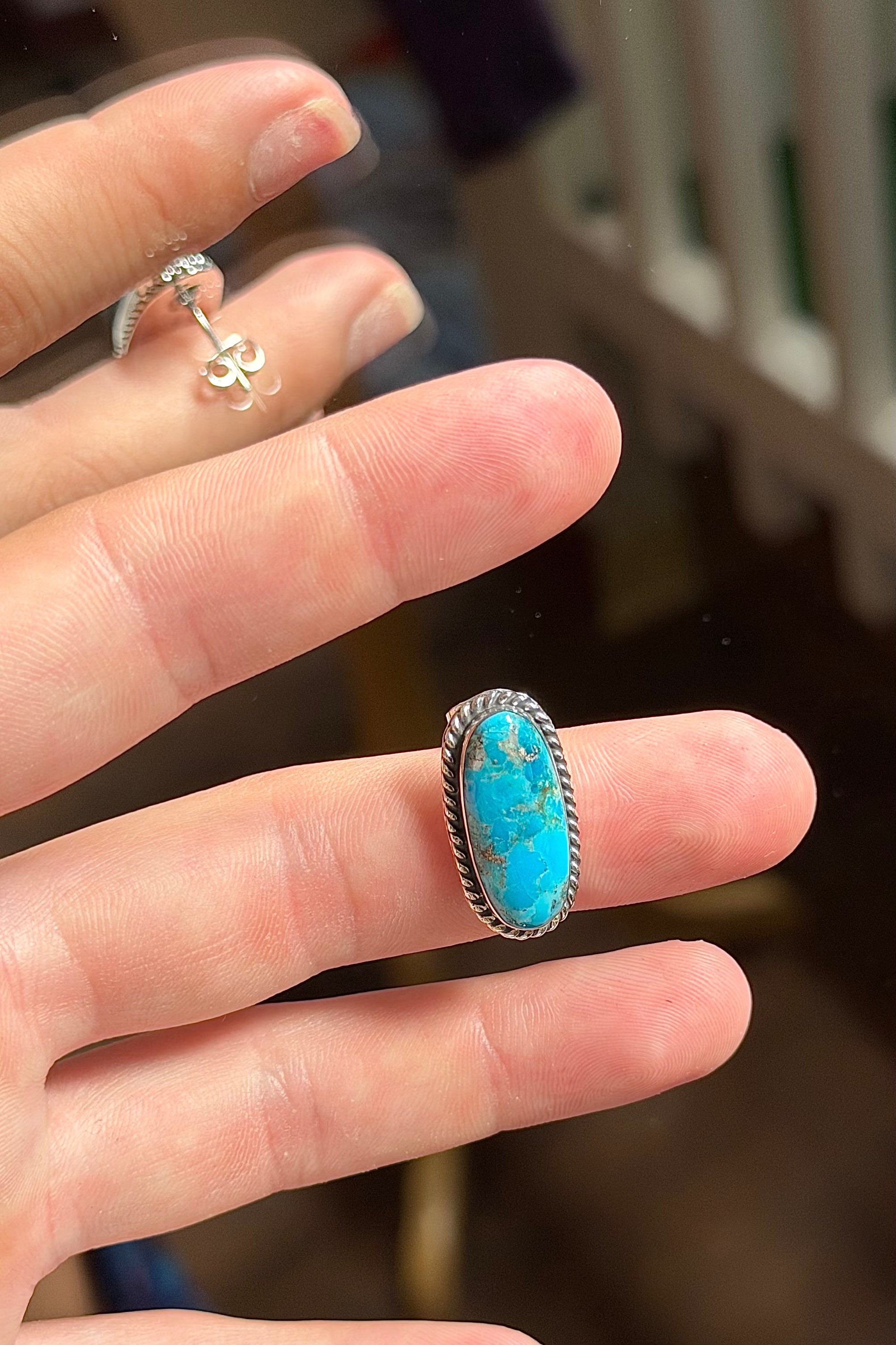 Sterling Silver Turquoise Earring With Rope Border-Jewelry-BOHO SOL-Gallop 'n Glitz- Women's Western Wear Boutique, Located in Grants Pass, Oregon