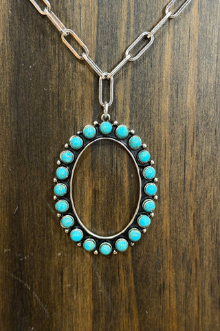 Turquoise Oval Drop on Beaded Necklace-Jewelry-Pink Panache-Gallop 'n Glitz- Women's Western Wear Boutique, Located in Grants Pass, Oregon