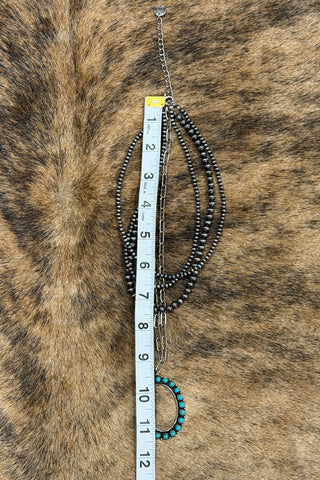 Turquoise Oval Drop on Beaded Necklace-Jewelry-Pink Panache-Gallop 'n Glitz- Women's Western Wear Boutique, Located in Grants Pass, Oregon
