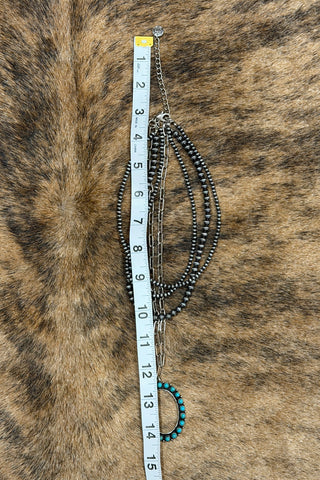 Turquoise Oval Drop on Beaded Necklace-Jewelry-Pink Panache-Gallop 'n Glitz- Women's Western Wear Boutique, Located in Grants Pass, Oregon