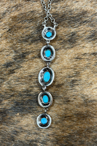 Burnished Bead and Turquoise Y Drop Necklace-Jewelry-Pink Panache-Gallop 'n Glitz- Women's Western Wear Boutique, Located in Grants Pass, Oregon
