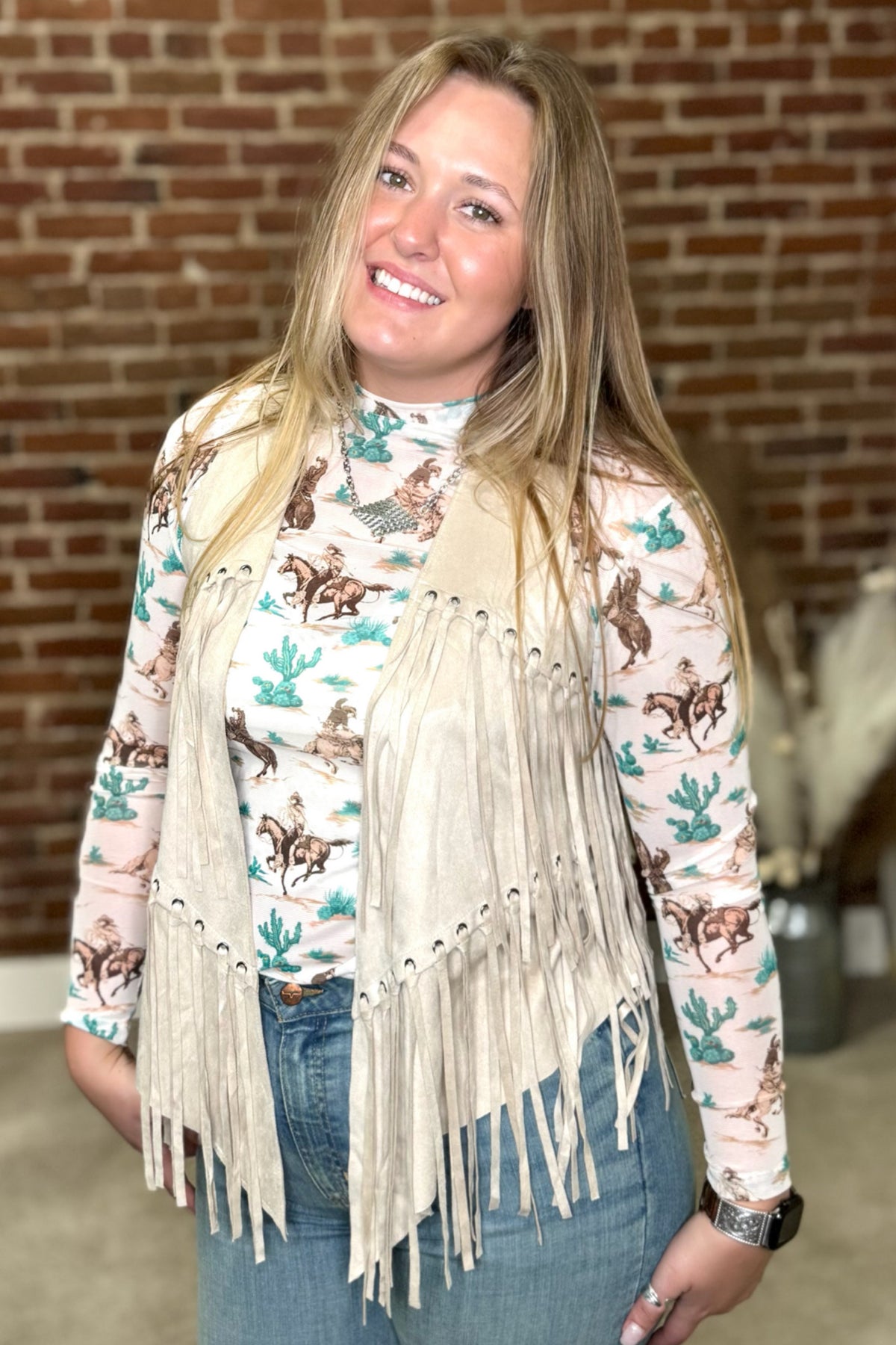 Fringe Faux Suede Vest-Vest-Vocal-Gallop 'n Glitz- Women's Western Wear Boutique, Located in Grants Pass, Oregon