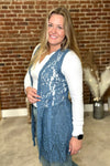 Blue Lace Knit Vest with Silver Studs-vest-Vocal-Gallop 'n Glitz- Women's Western Wear Boutique, Located in Grants Pass, Oregon