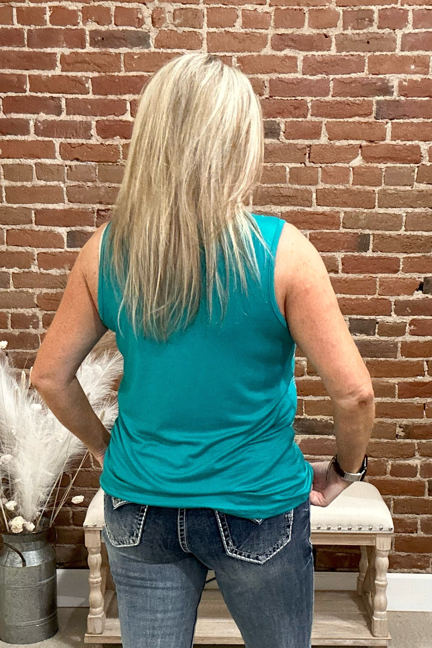 Jade Rhinestone Sleeveless Top-top-Vocal-Gallop 'n Glitz- Women's Western Wear Boutique, Located in Grants Pass, Oregon