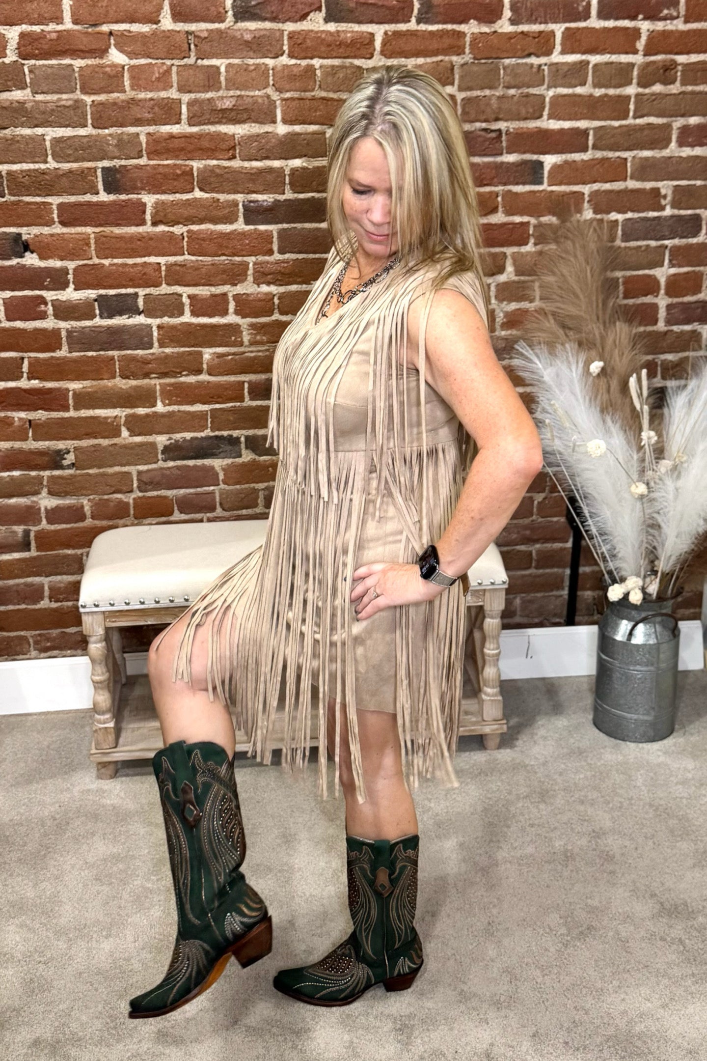 Suede Fringe Sleeveless Dress-Dress-Vocal-Gallop 'n Glitz- Women's Western Wear Boutique, Located in Grants Pass, Oregon