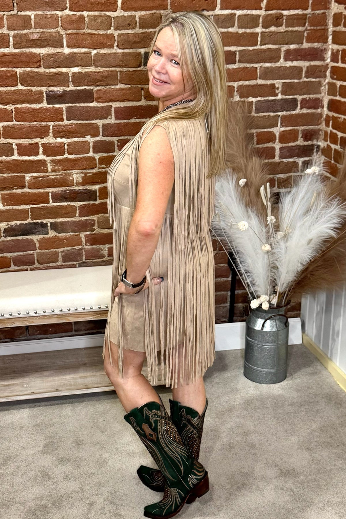 Suede Fringe Sleeveless Dress-Dress-Vocal-Gallop 'n Glitz- Women's Western Wear Boutique, Located in Grants Pass, Oregon