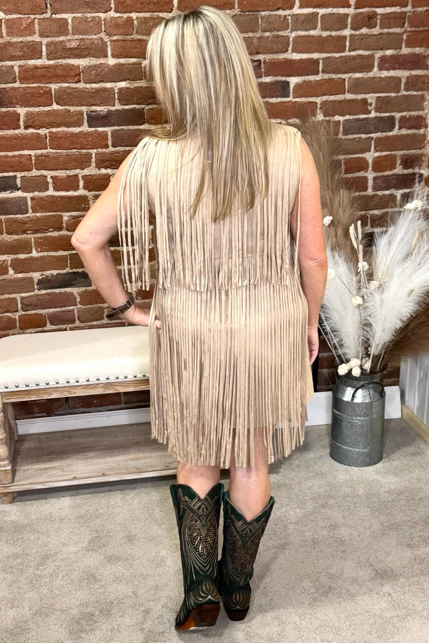 Suede Fringe Sleeveless Dress-Dress-Vocal-Gallop 'n Glitz- Women's Western Wear Boutique, Located in Grants Pass, Oregon