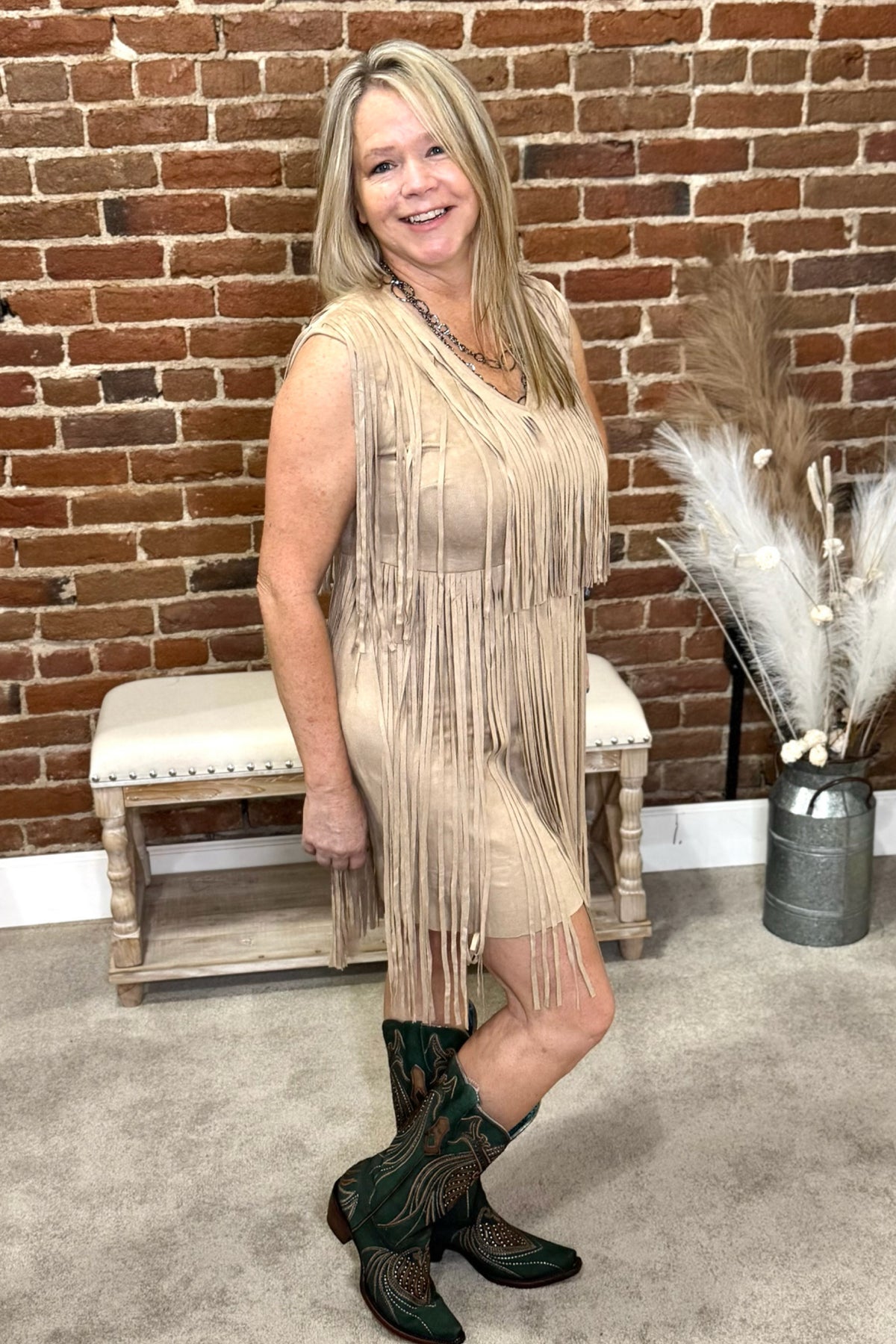 Suede Fringe Sleeveless Dress-Dress-Vocal-Gallop 'n Glitz- Women's Western Wear Boutique, Located in Grants Pass, Oregon