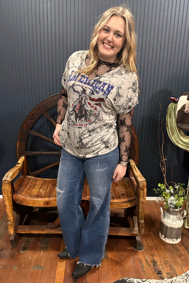 American Rhinestone Cowboy Short Sleeve Top-top-Vocal-Gallop 'n Glitz- Women's Western Wear Boutique, Located in Grants Pass, Oregon