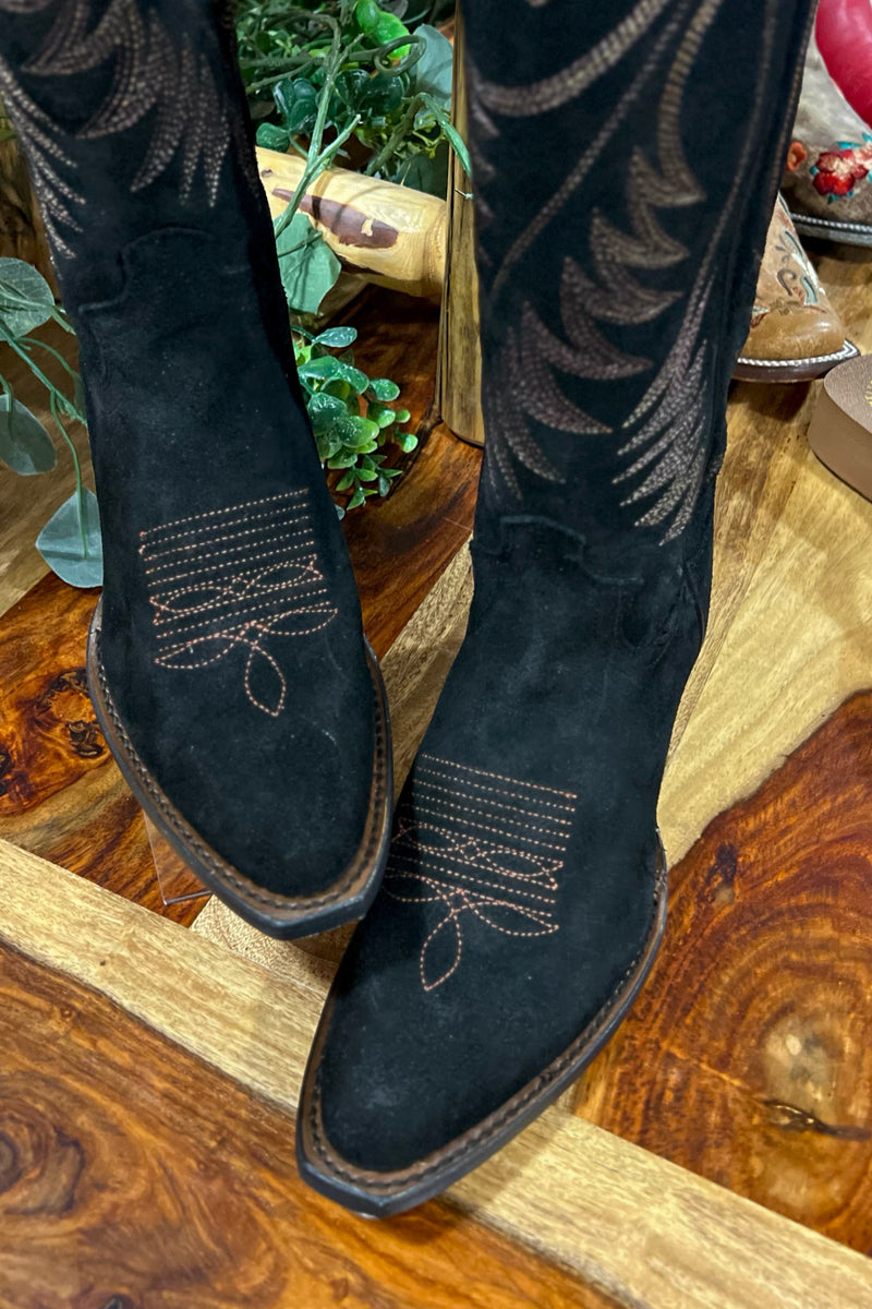 Women's Clara Black Suede Round Toe 15" Boot by Justin Boots-Women's Boot-Justin Boots-Gallop 'n Glitz- Women's Western Wear Boutique, Located in Grants Pass, Oregon