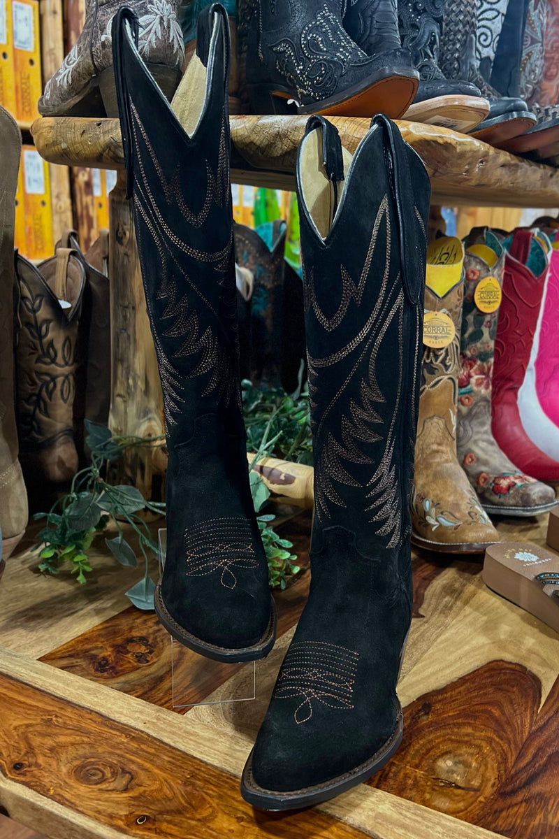 Women's Clara Black Suede Round Toe 15" Boot by Justin Boots-Women's Boot-Justin Boots-Gallop 'n Glitz- Women's Western Wear Boutique, Located in Grants Pass, Oregon