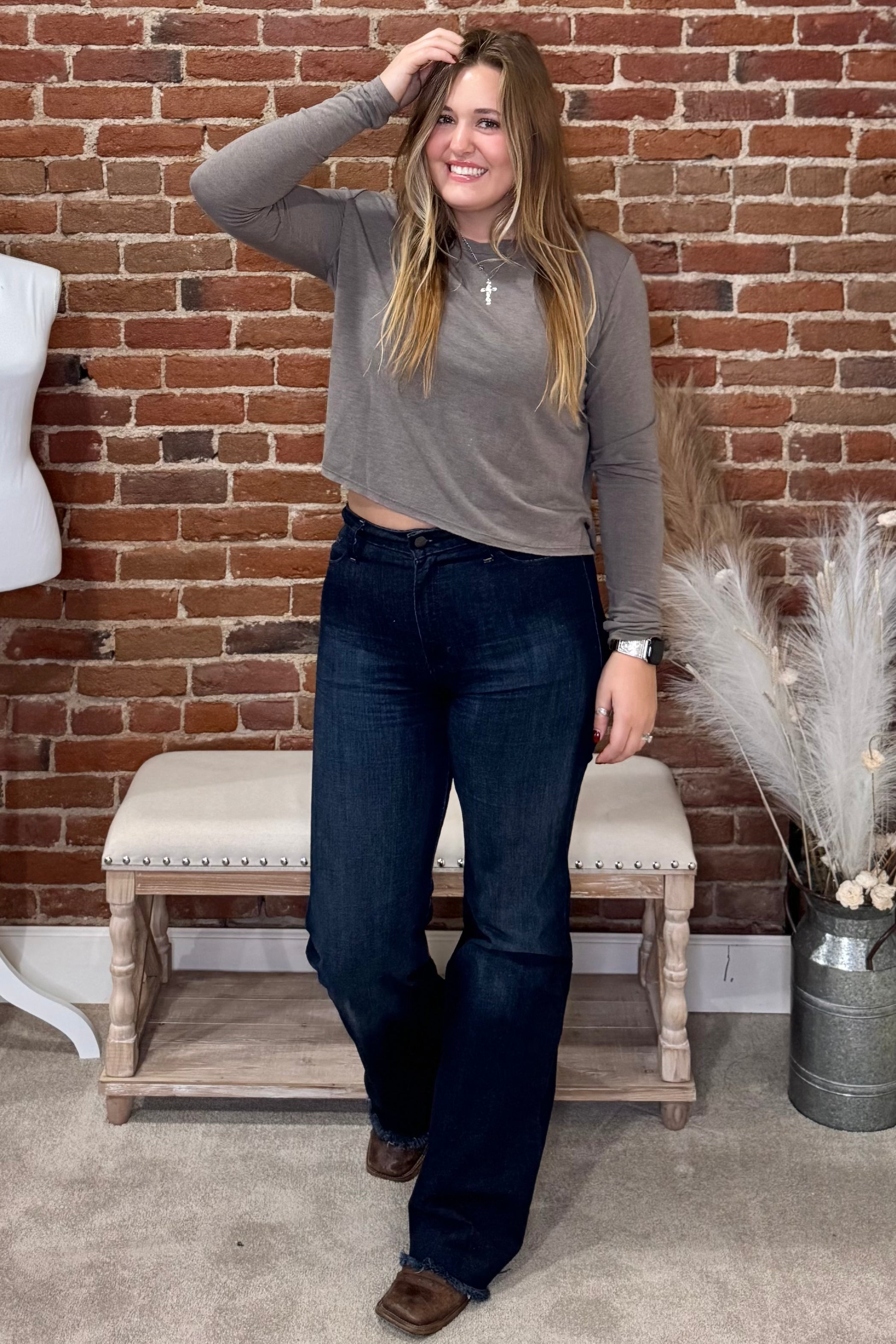 Wildwood Crop Sweatshirt-Top-Wasabi+Mint-Gallop 'n Glitz- Women's Western Wear Boutique, Located in Grants Pass, Oregon